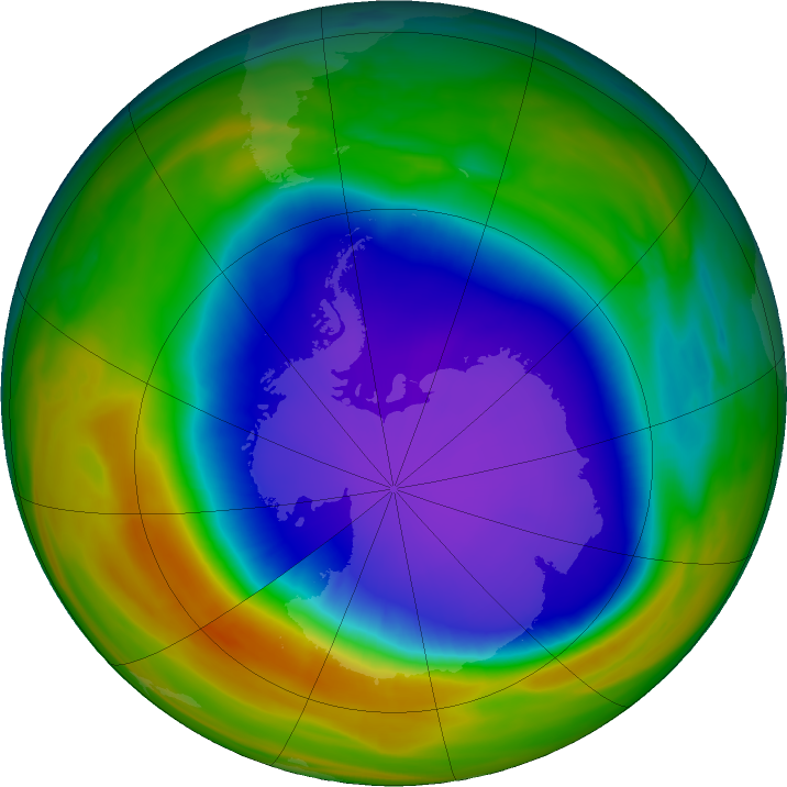Antarctic ozone map for 08 October 2018